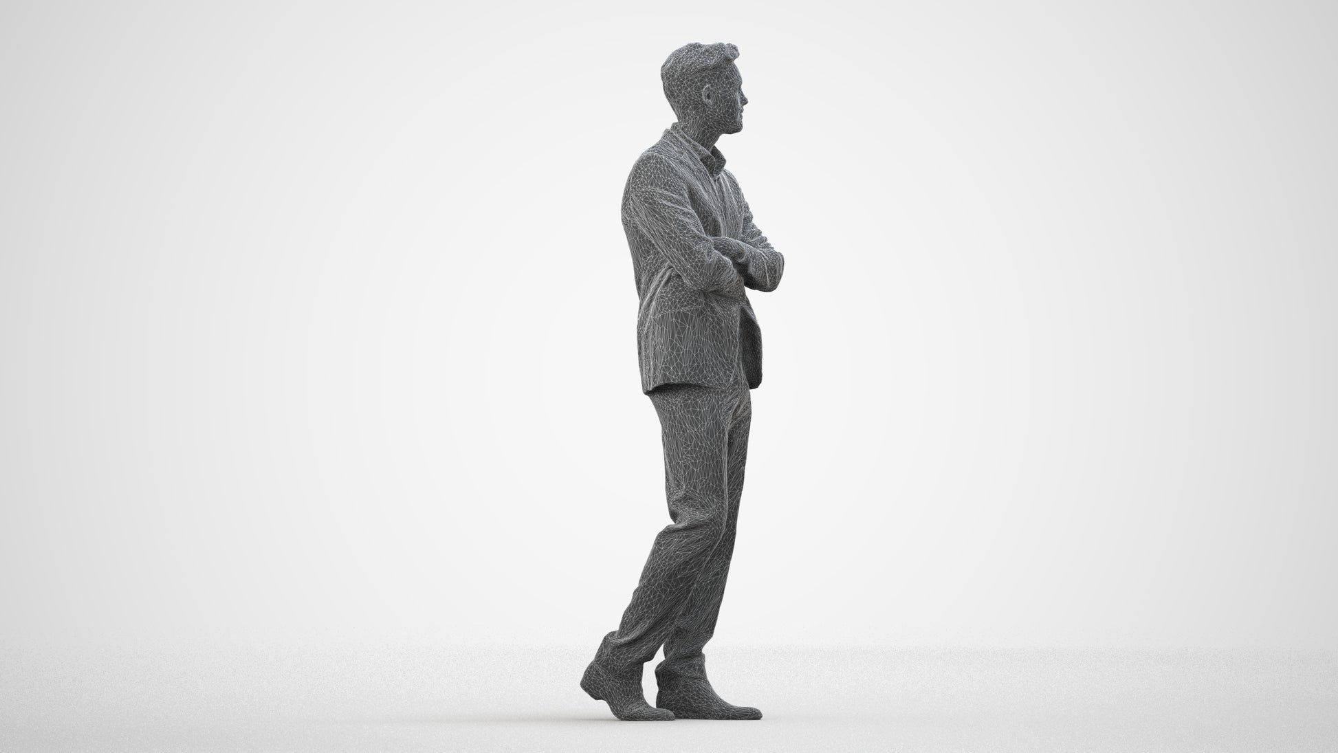 photogrammetry 3D man business, realistic human model archviz FBX, wireframe side view