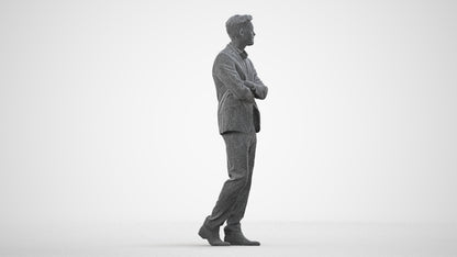 photogrammetry 3D man business, realistic human model archviz FBX, wireframe side view