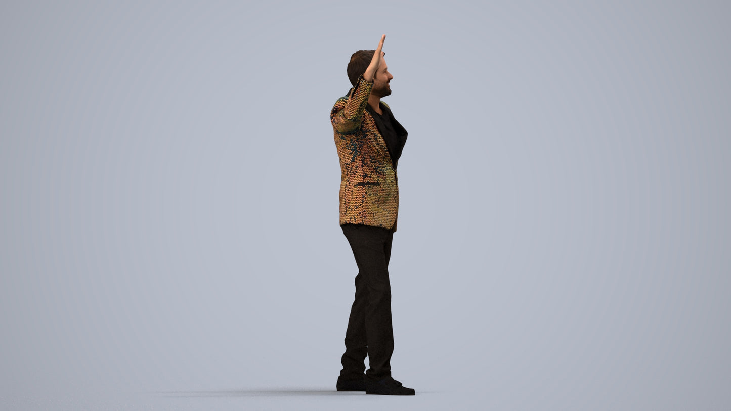 realistic 3D human man formal dancing, archviz people FBX OBJ for Blender, side view render