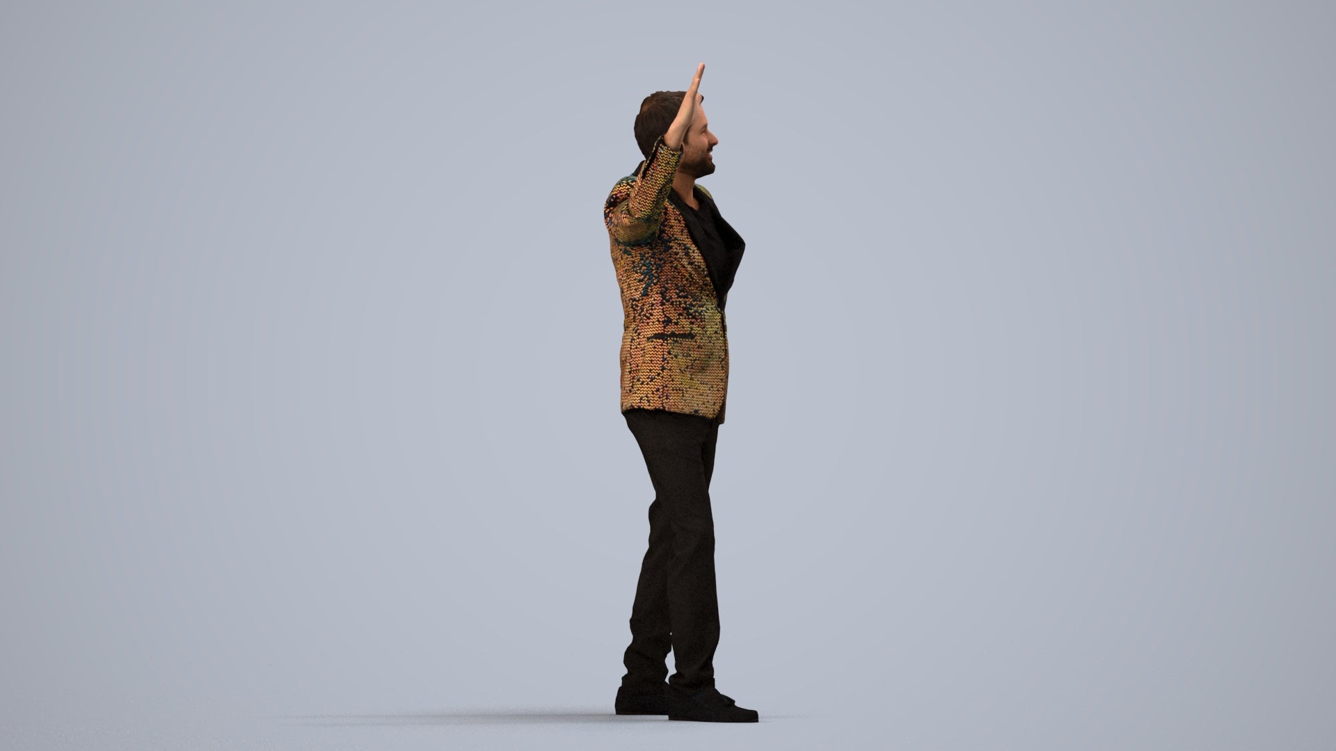 realistic 3D human man formal dancing, archviz people FBX OBJ for Blender, side view render