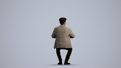 realistic 3D people man business sitting, render-ready for V-Ray and Corona, FBX OBJ, front view render