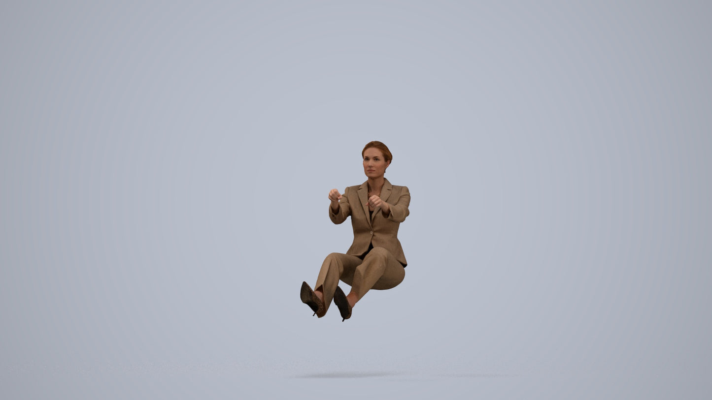 3D scanned woman driving business, photorealistic archviz people for Enscape and SketchUp, standing pose render
