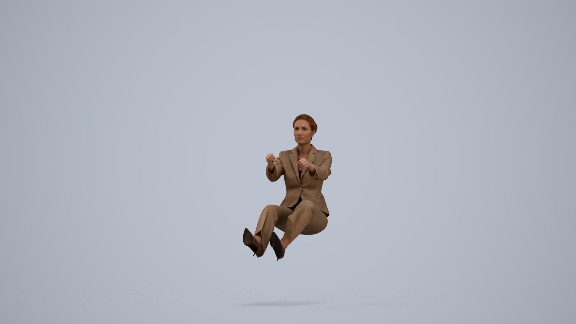 3D scanned woman driving business, photorealistic archviz people for Enscape and SketchUp, standing pose render
