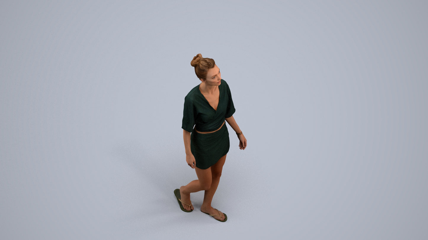 realistic 3D people woman casual walking, render-ready for V-Ray and Corona, FBX OBJ, back view render