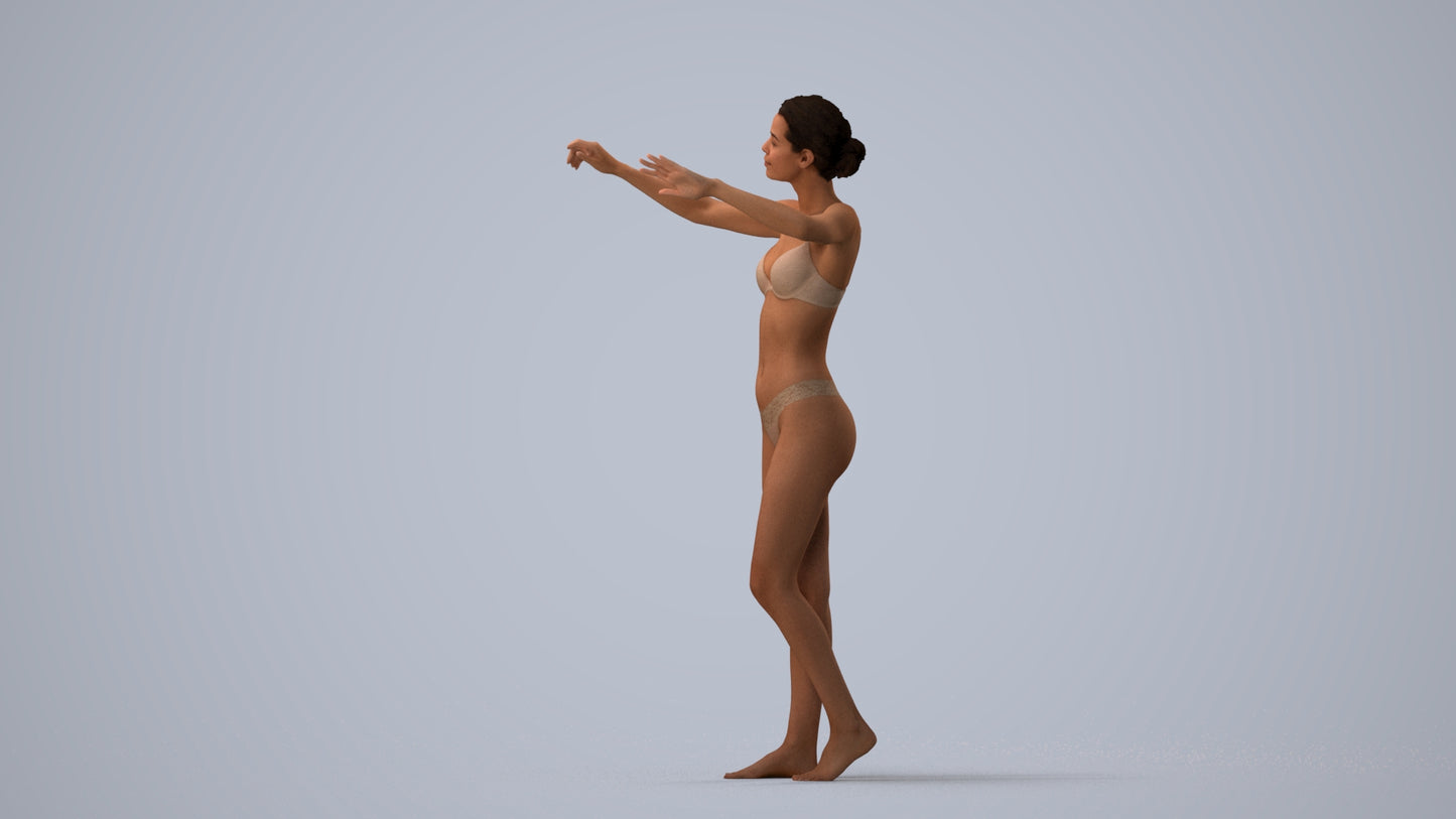 photogrammetry 3D woman bathroom, realistic human model archviz FBX, three-quarter view render