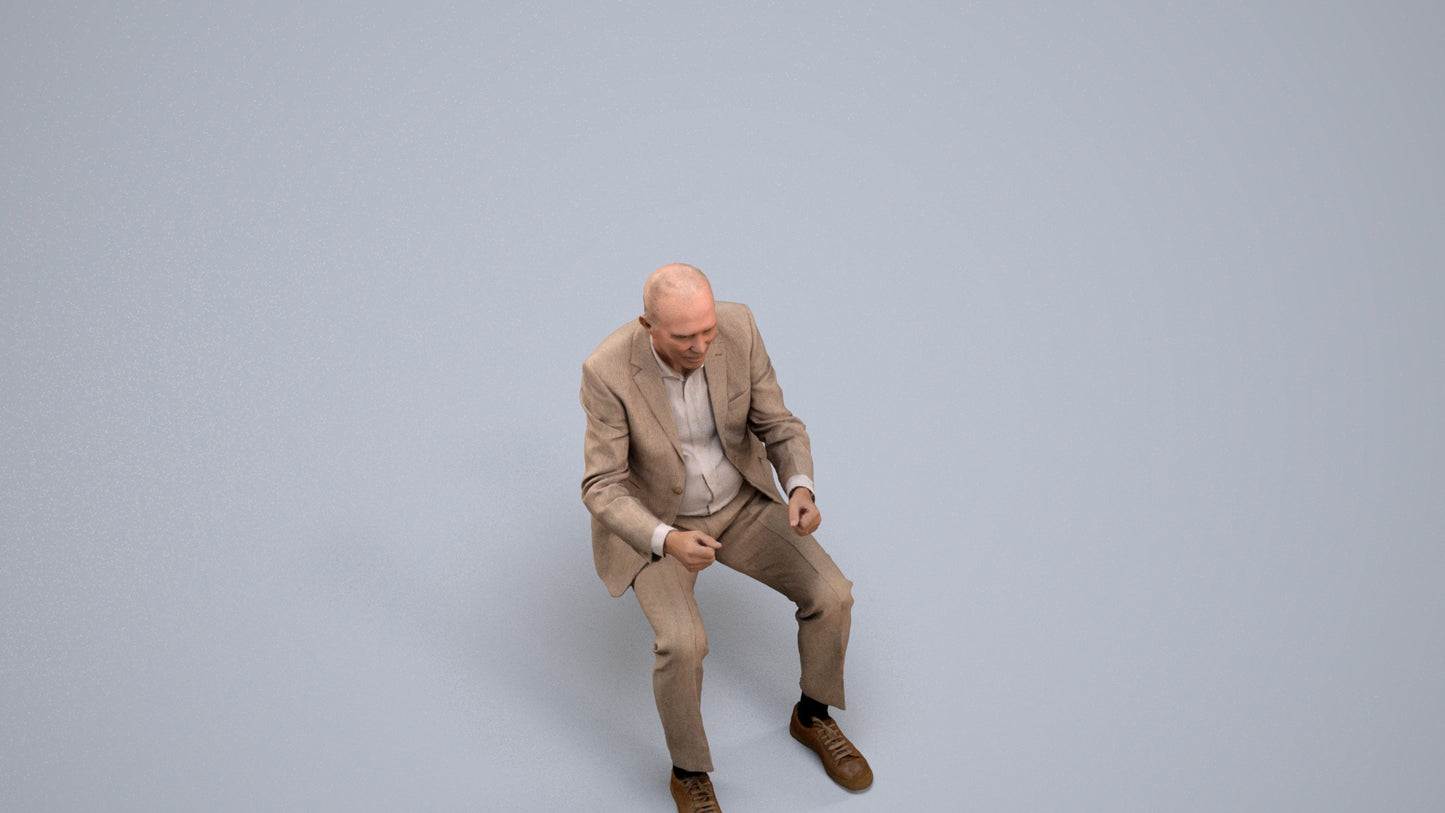 photogrammetry 3D senior man business driving, realistic human model archviz FBX, back view render