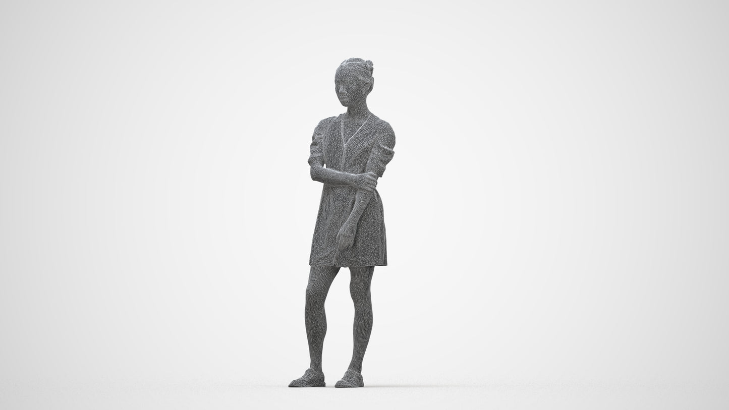 realistic 3D human woman business standing, archviz people FBX OBJ for Blender, wireframe back view
