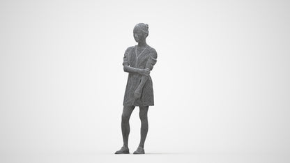 realistic 3D human woman business standing, archviz people FBX OBJ for Blender, wireframe back view
