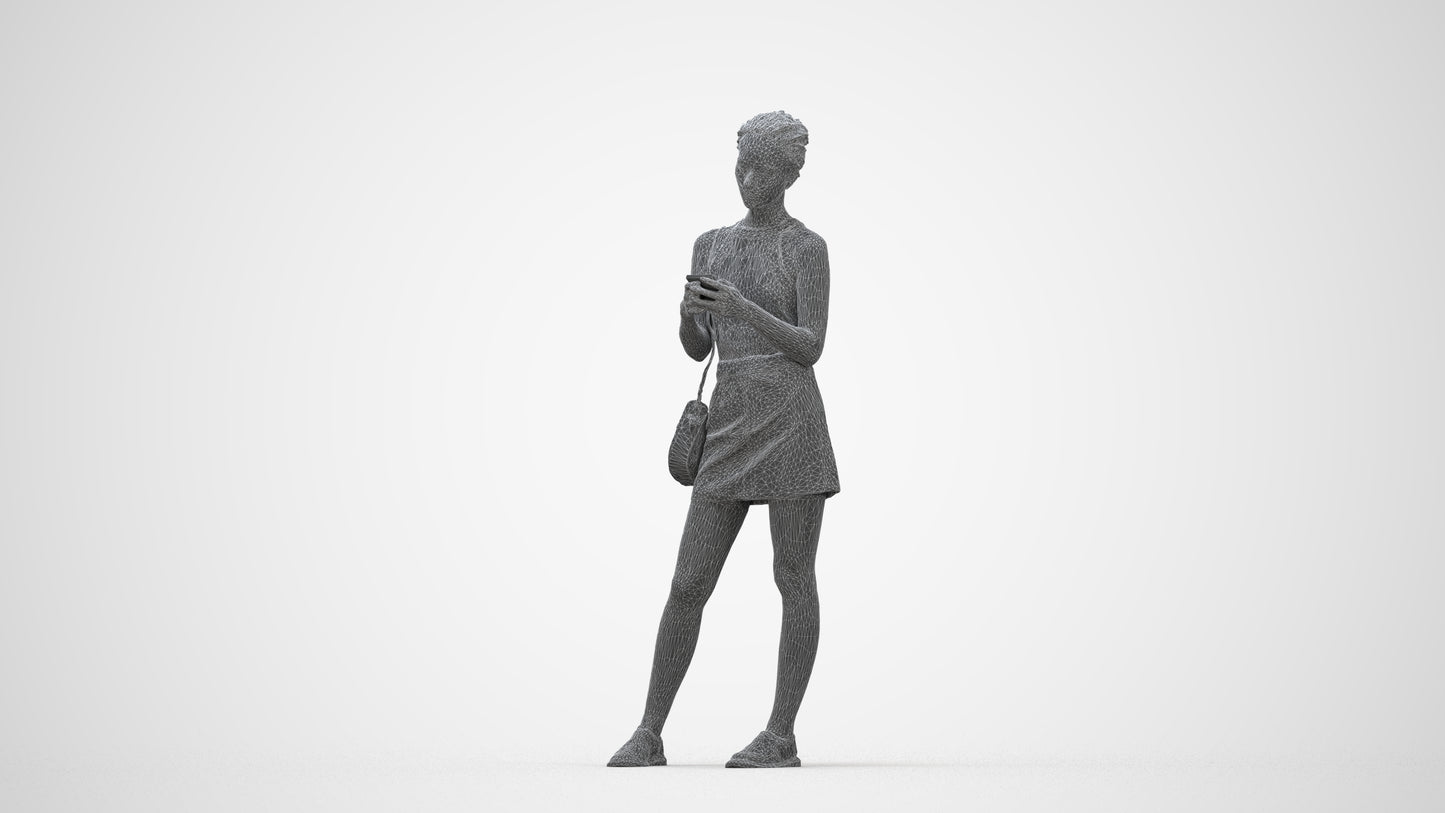 photogrammetry 3D woman casual standing, realistic human model archviz FBX, wireframe back view