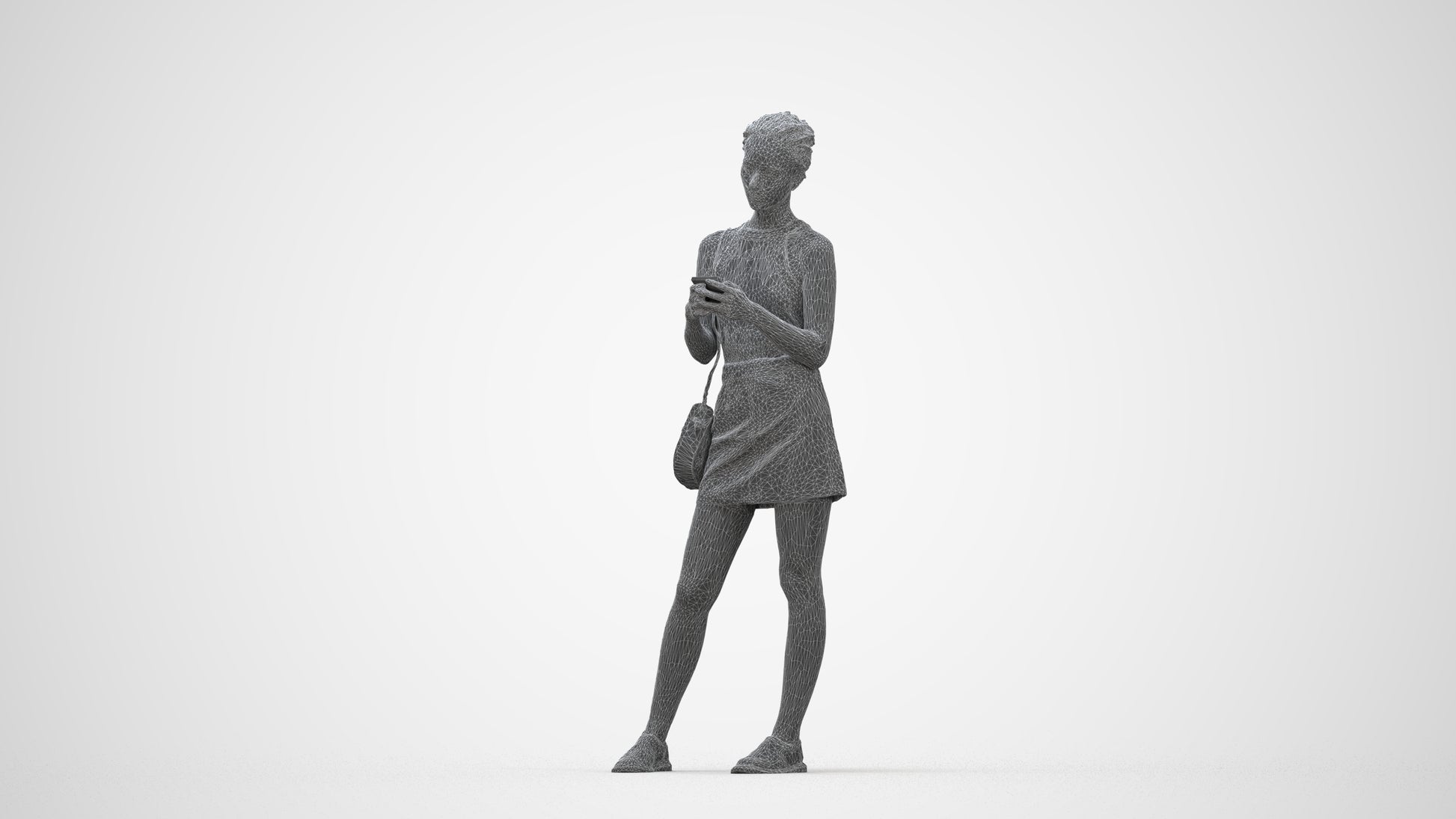 photogrammetry 3D woman casual standing, realistic human model archviz FBX, wireframe back view