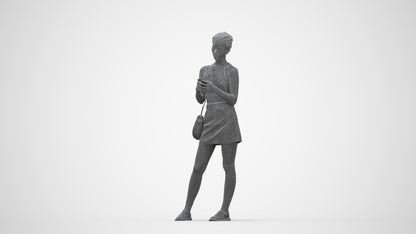 photogrammetry 3D woman casual standing, realistic human model archviz FBX, wireframe back view