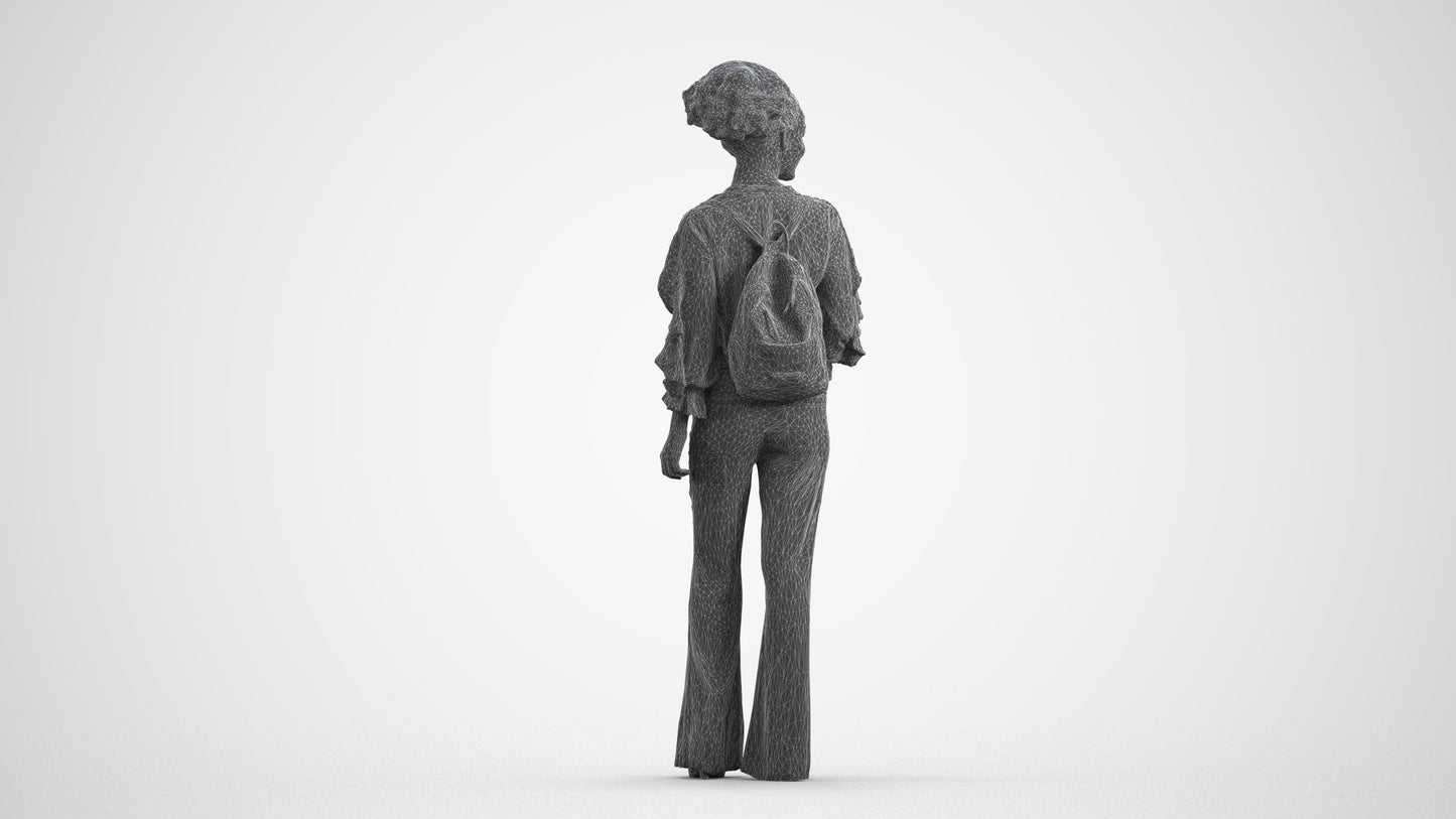 scanned 3D woman casual standing, photogrammetry people for Enscape and V-Ray, wireframe front view