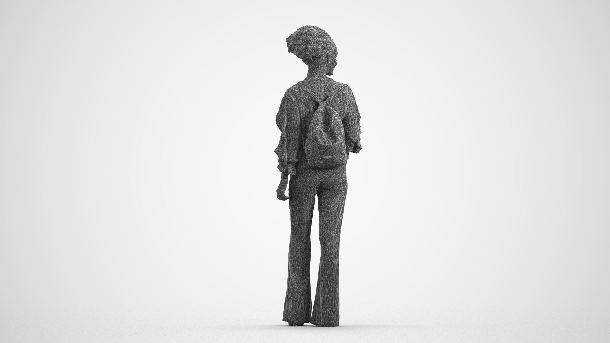 scanned 3D woman casual standing, photogrammetry people for Enscape and V-Ray, wireframe front view