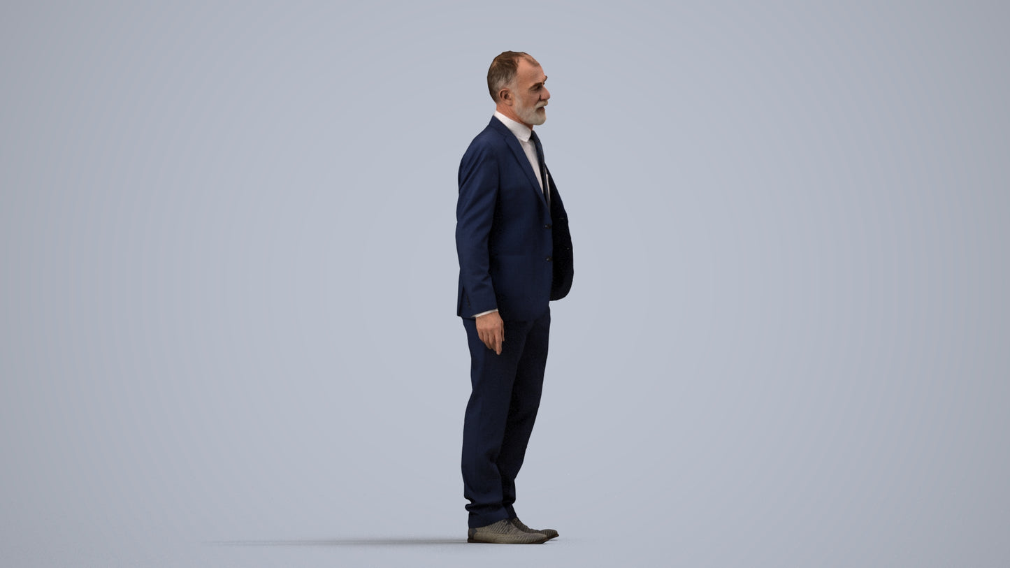 3D people model senior man business, scanned human for 3ds Max rendering, side view render