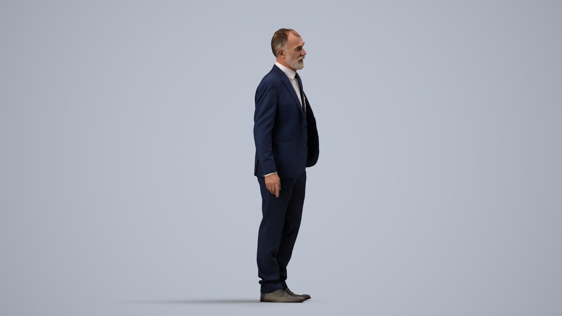 3D people model senior man business, scanned human for 3ds Max rendering, side view render