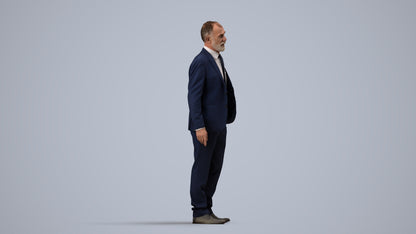 3D people model senior man business, scanned human for 3ds Max rendering, side view render