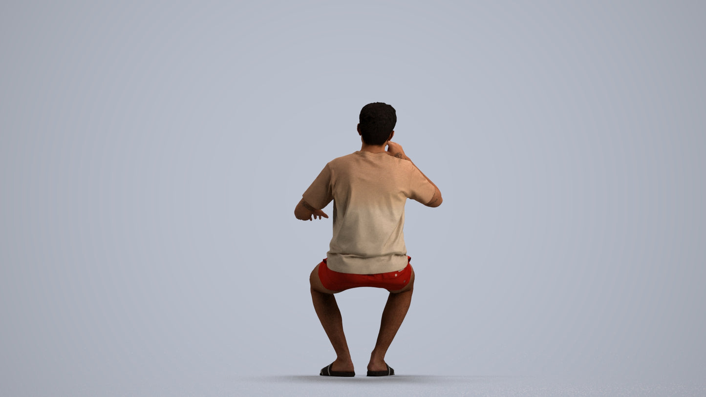 3D scanned man sitting casual, photorealistic archviz people for Enscape and SketchUp, front view render