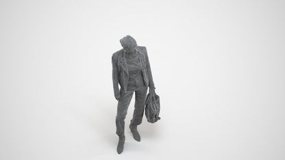 realistic 3D human woman business standing, archviz people FBX OBJ for Blender, wireframe three-quarter view