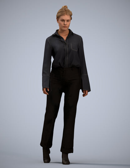 3D human model woman business walking, photogrammetry scanned person for archviz