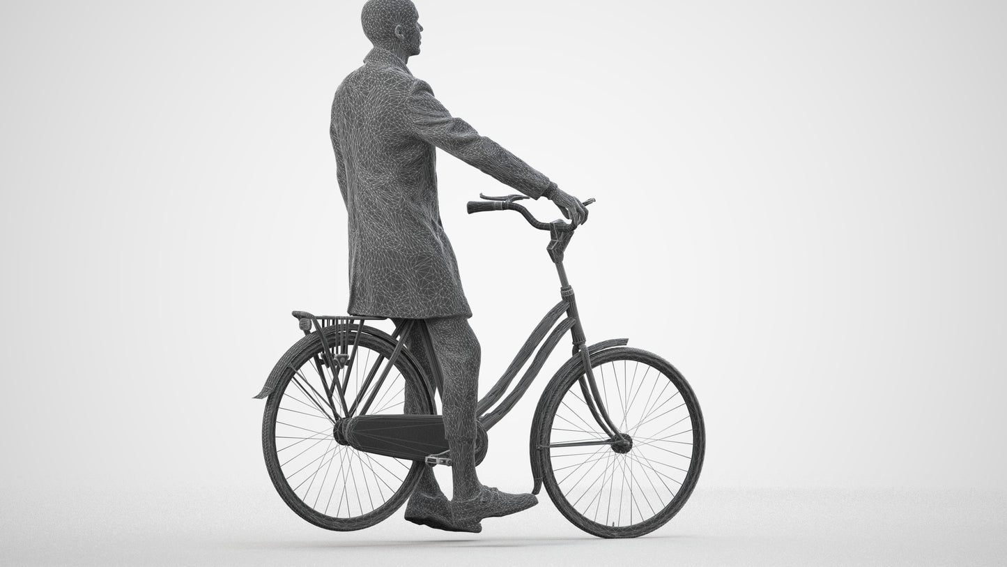 3D people model man business cycling, scanned human for 3ds Max rendering, wireframe side view
