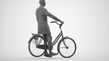 3D people model man business cycling, scanned human for 3ds Max rendering, wireframe side view