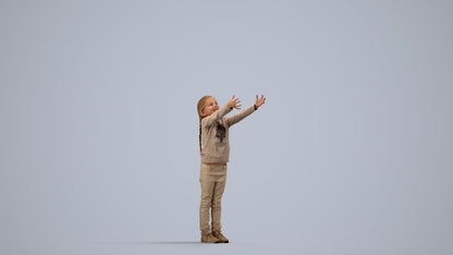 3D human model girl casual kids, photogrammetry scanned person for archviz, side view render