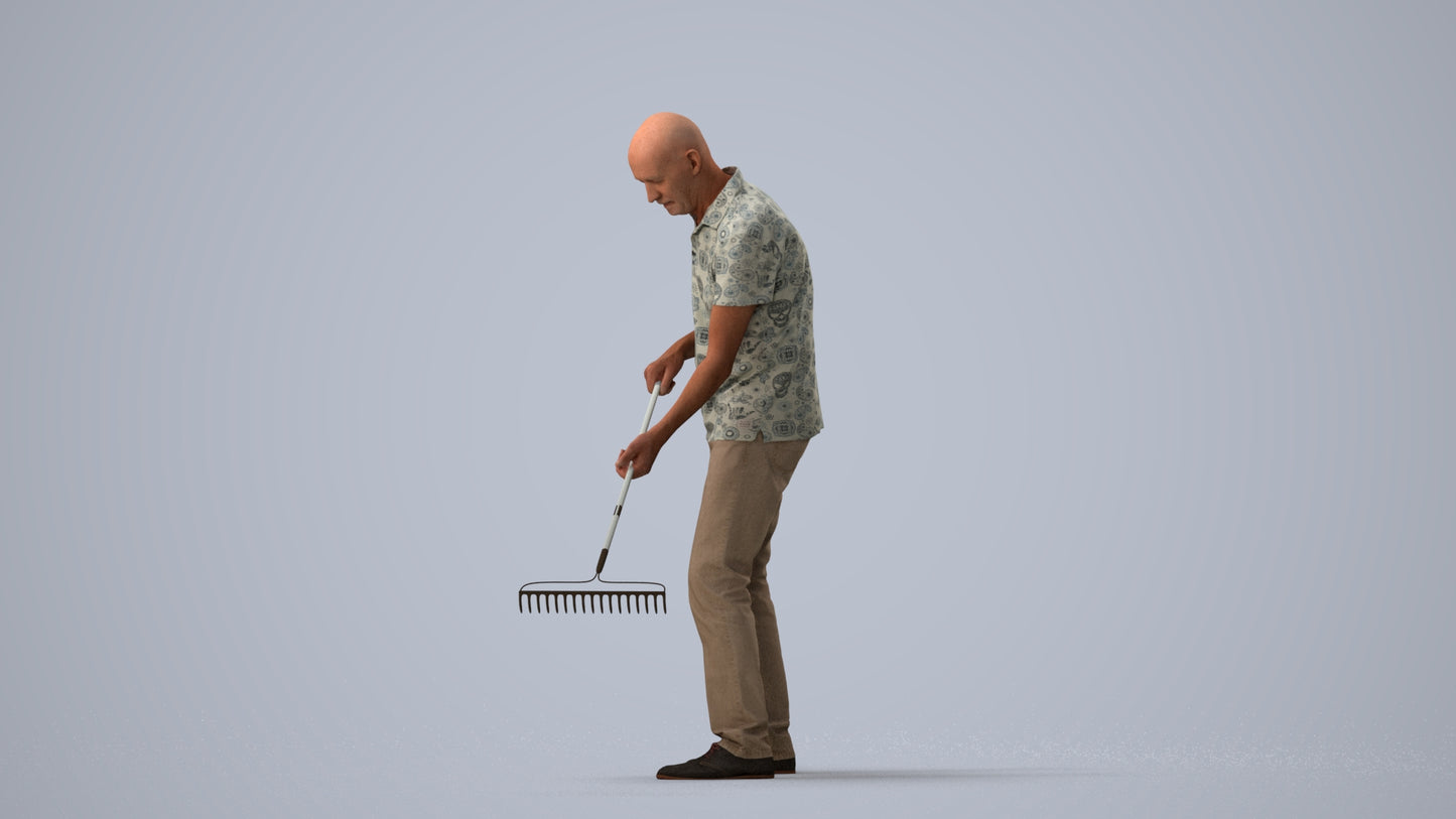 realistic 3D people senior man casual standing, render-ready for V-Ray and Corona, FBX OBJ, three-quarter view render