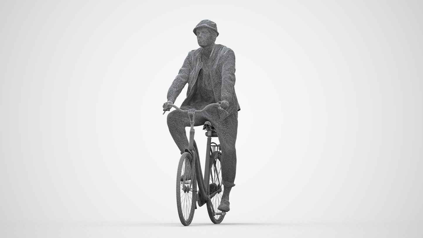 3D scanned man cycling casual, photorealistic archviz people for Enscape and SketchUp, wireframe back view