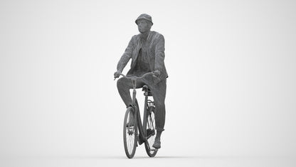3D scanned man cycling casual, photorealistic archviz people for Enscape and SketchUp, wireframe back view