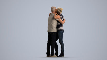 scanned 3D senior woman casual couple, photogrammetry people for Enscape and V-Ray, front view render