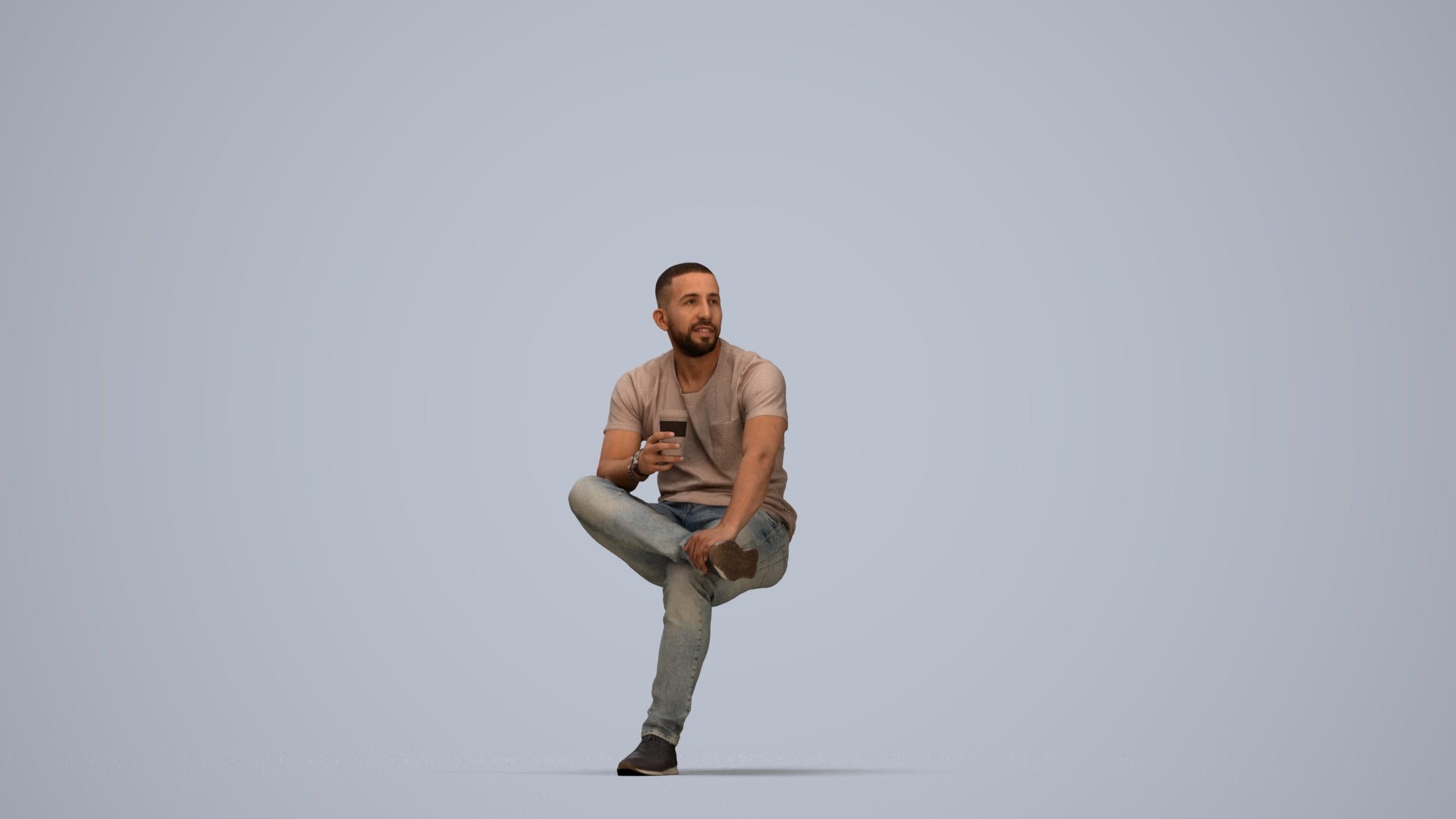 realistic 3D people man casual sitting, render-ready for V-Ray and Corona, FBX OBJ, top-down view render