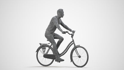 realistic 3D man casual cycling, scanned archviz people for Blender and 3ds Max, wireframe side view