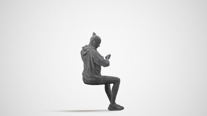 realistic 3D human woman casual sitting, archviz people FBX OBJ for Blender, wireframe side view