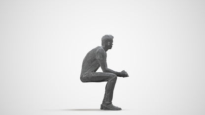 realistic 3D man casual sitting, scanned archviz people for Blender and 3ds Max, wireframe side view