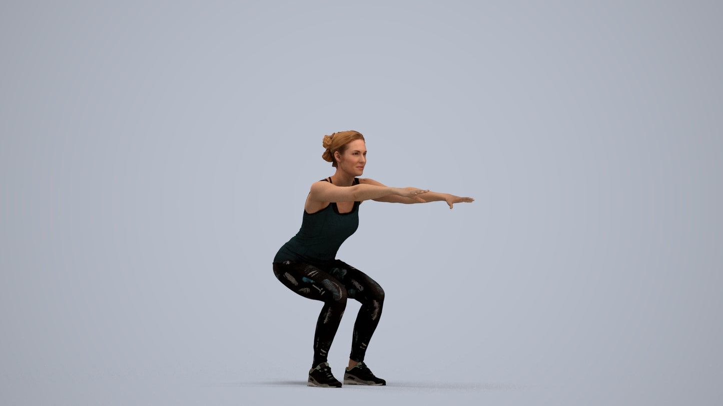 3D human model woman sport, photogrammetry scanned person for archviz, standing pose render