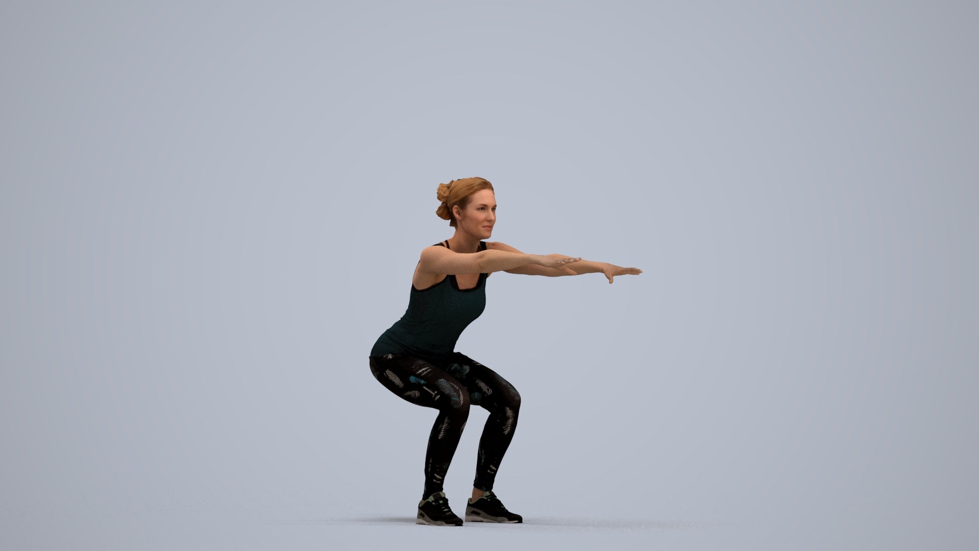 3D human model woman sport, photogrammetry scanned person for archviz, standing pose render
