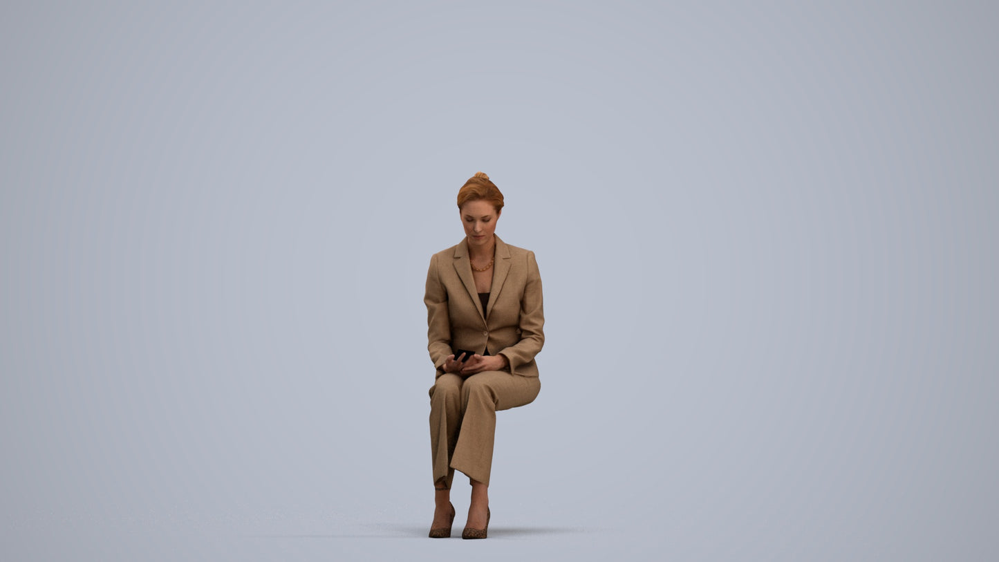 photogrammetry 3D woman business sitting, realistic human model archviz FBX, standing pose render