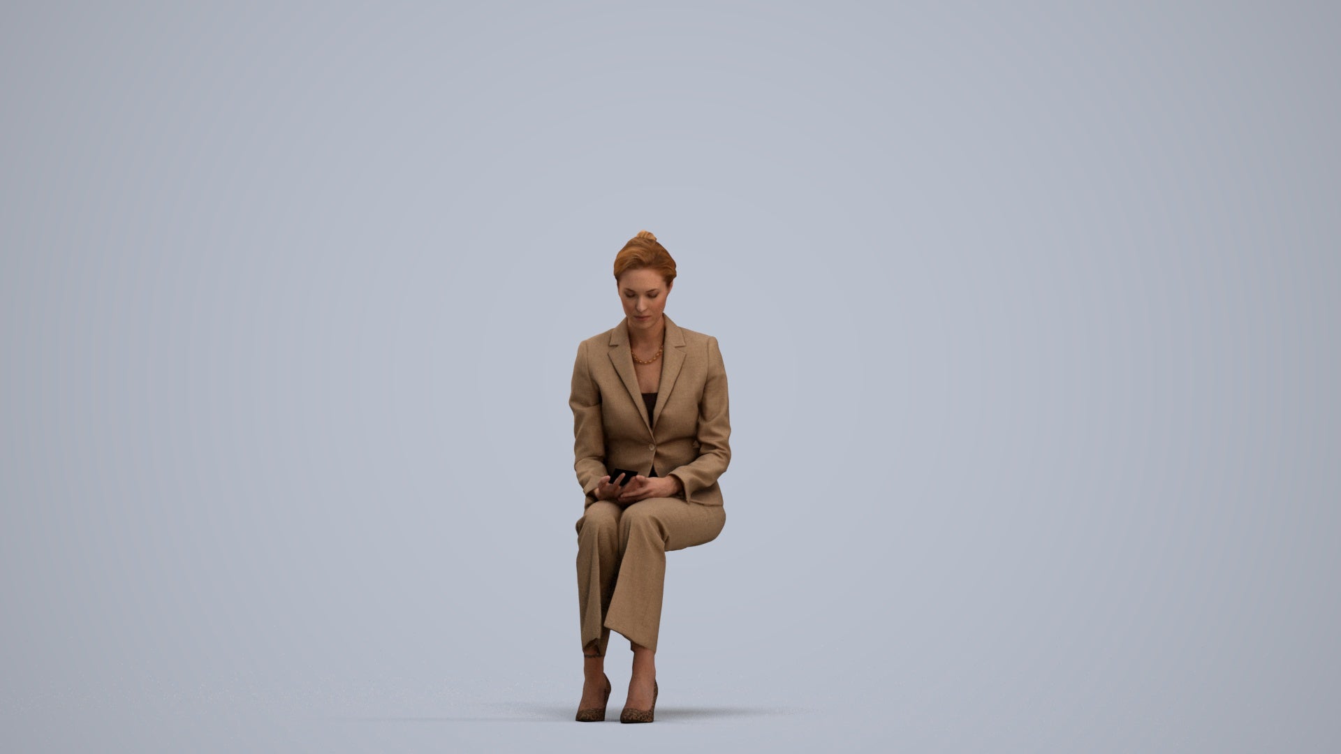 photogrammetry 3D woman business sitting, realistic human model archviz FBX, standing pose render
