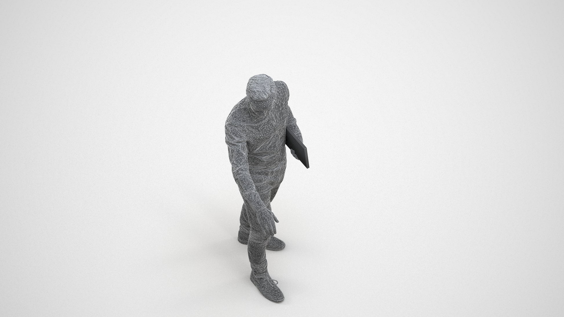 3D people model man casual formal, scanned human for 3ds Max rendering, wireframe three-quarter view