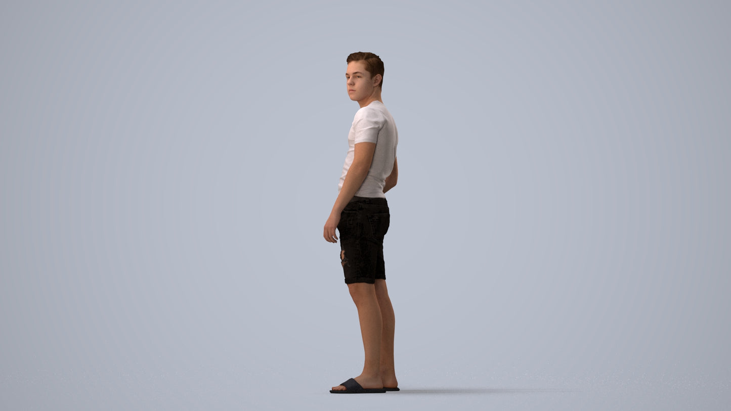 realistic 3D boy casual kids, scanned archviz people for Blender and 3ds Max, three-quarter view render