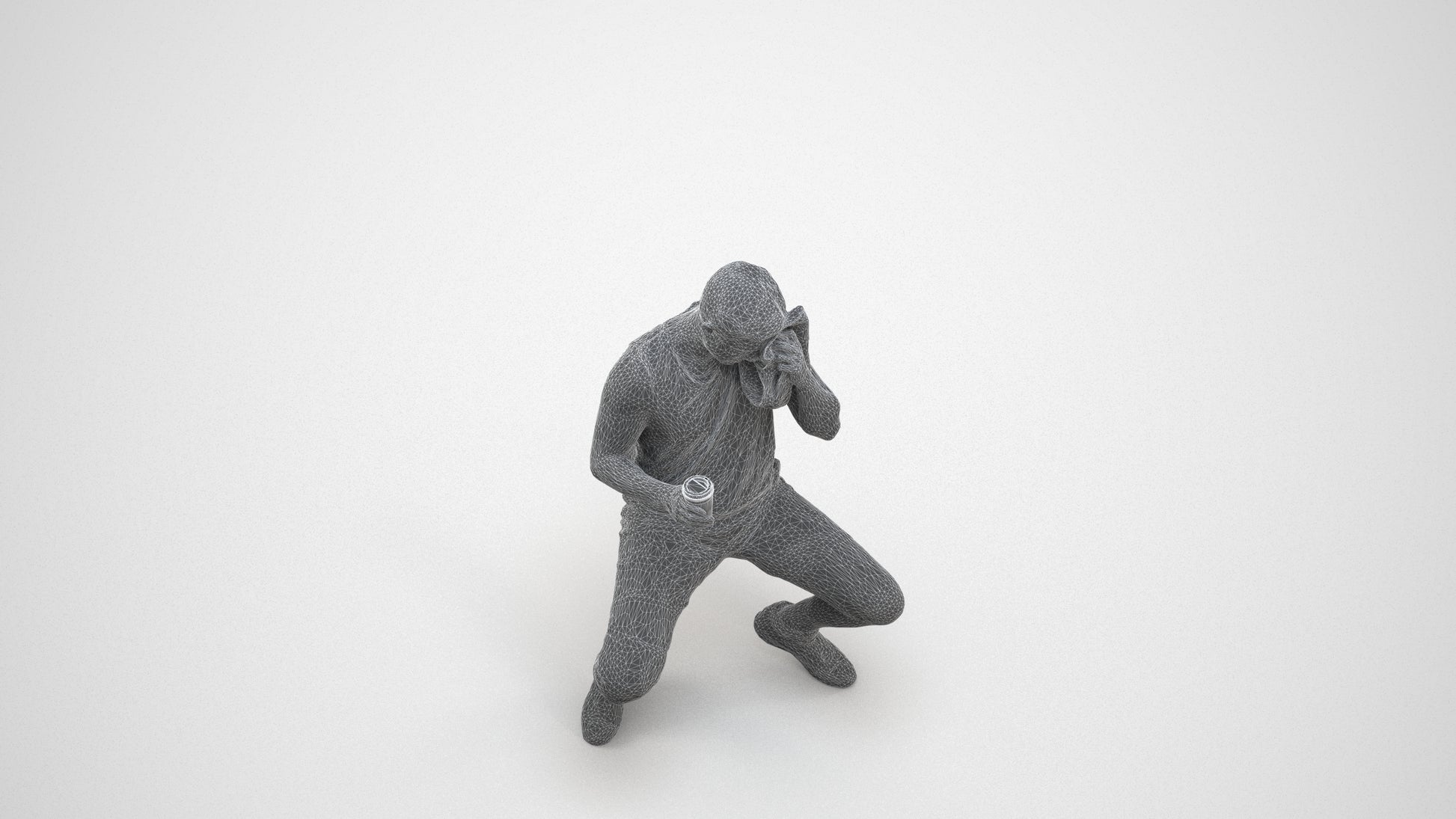 3D people model man sport, scanned human for 3ds Max rendering, wireframe three-quarter view