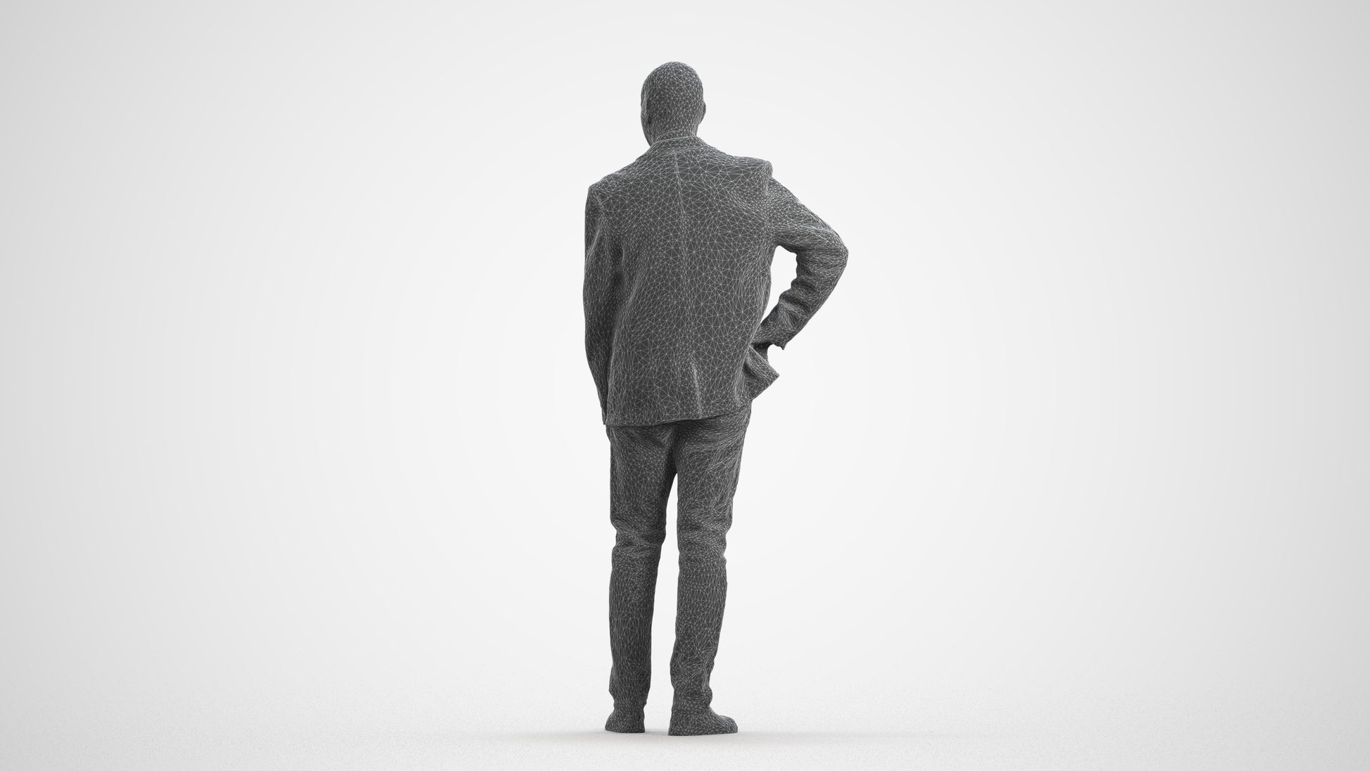 realistic 3D senior man business, scanned archviz people for Blender and 3ds Max, wireframe front view
