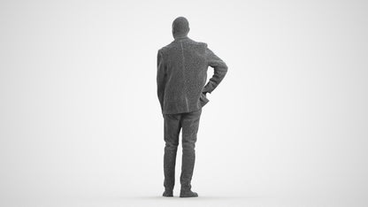 realistic 3D senior man business, scanned archviz people for Blender and 3ds Max, wireframe front view