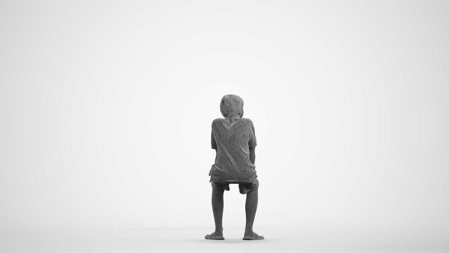 scanned 3D boy kids, photogrammetry people for Enscape and V-Ray, wireframe front view
