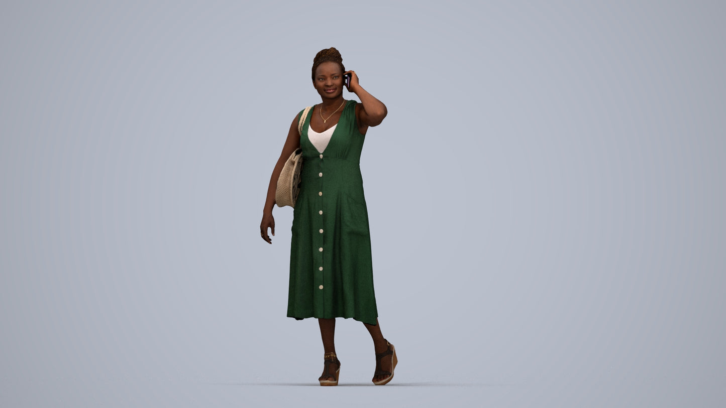 photogrammetry 3D woman casual walking, realistic human model archviz FBX, top-down view render