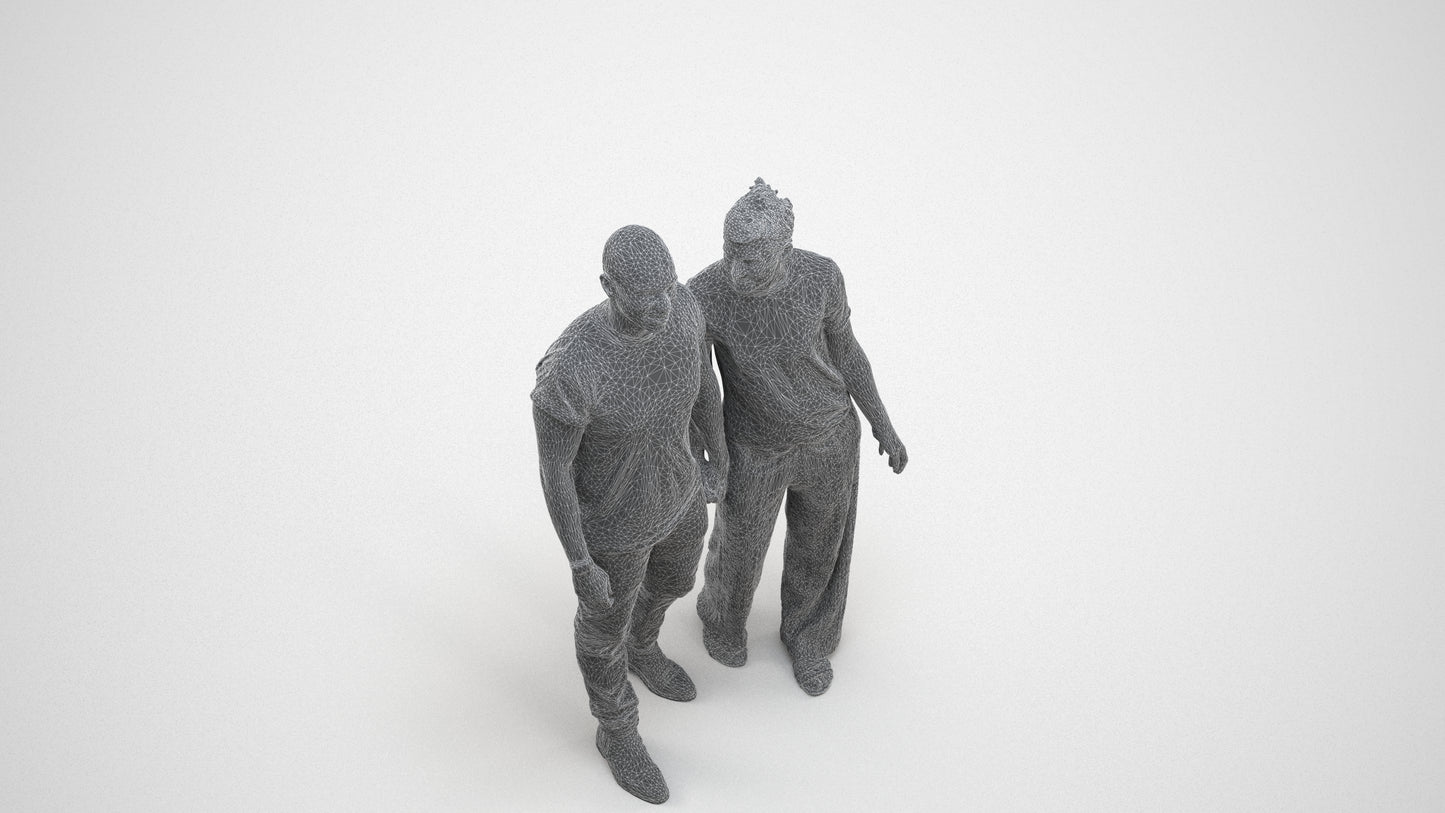 3D people model woman casual couple, scanned human for 3ds Max rendering, wireframe three-quarter view