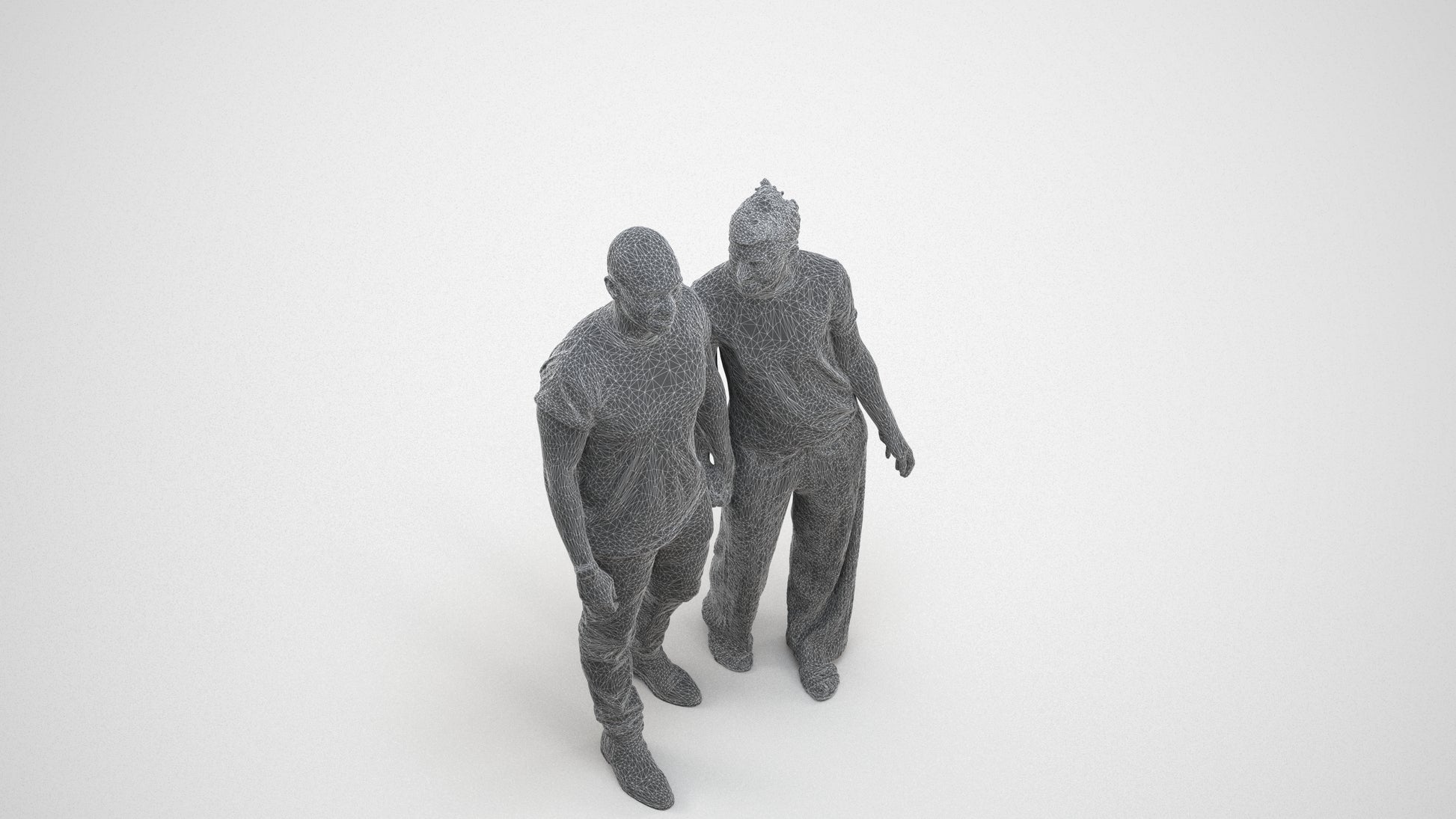 3D people model woman casual couple, scanned human for 3ds Max rendering, wireframe three-quarter view