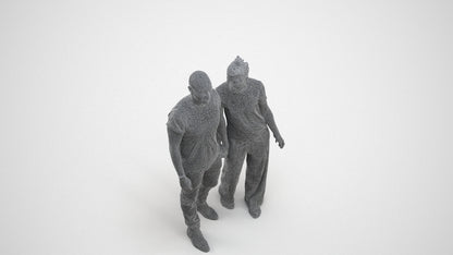 3D people model woman casual couple, scanned human for 3ds Max rendering, wireframe three-quarter view