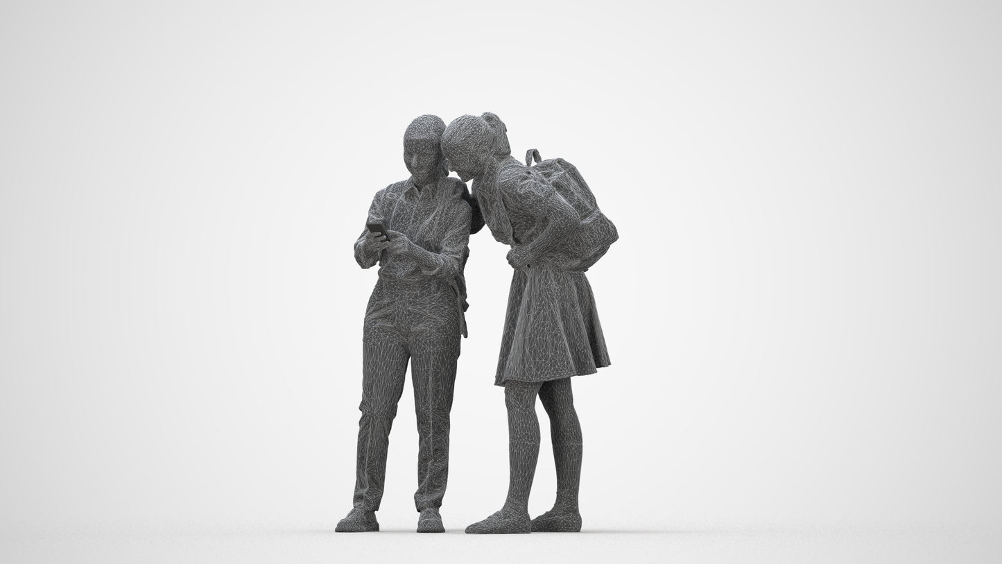 realistic 3D girl kids, scanned archviz people for Blender and 3ds Max, wireframe back view