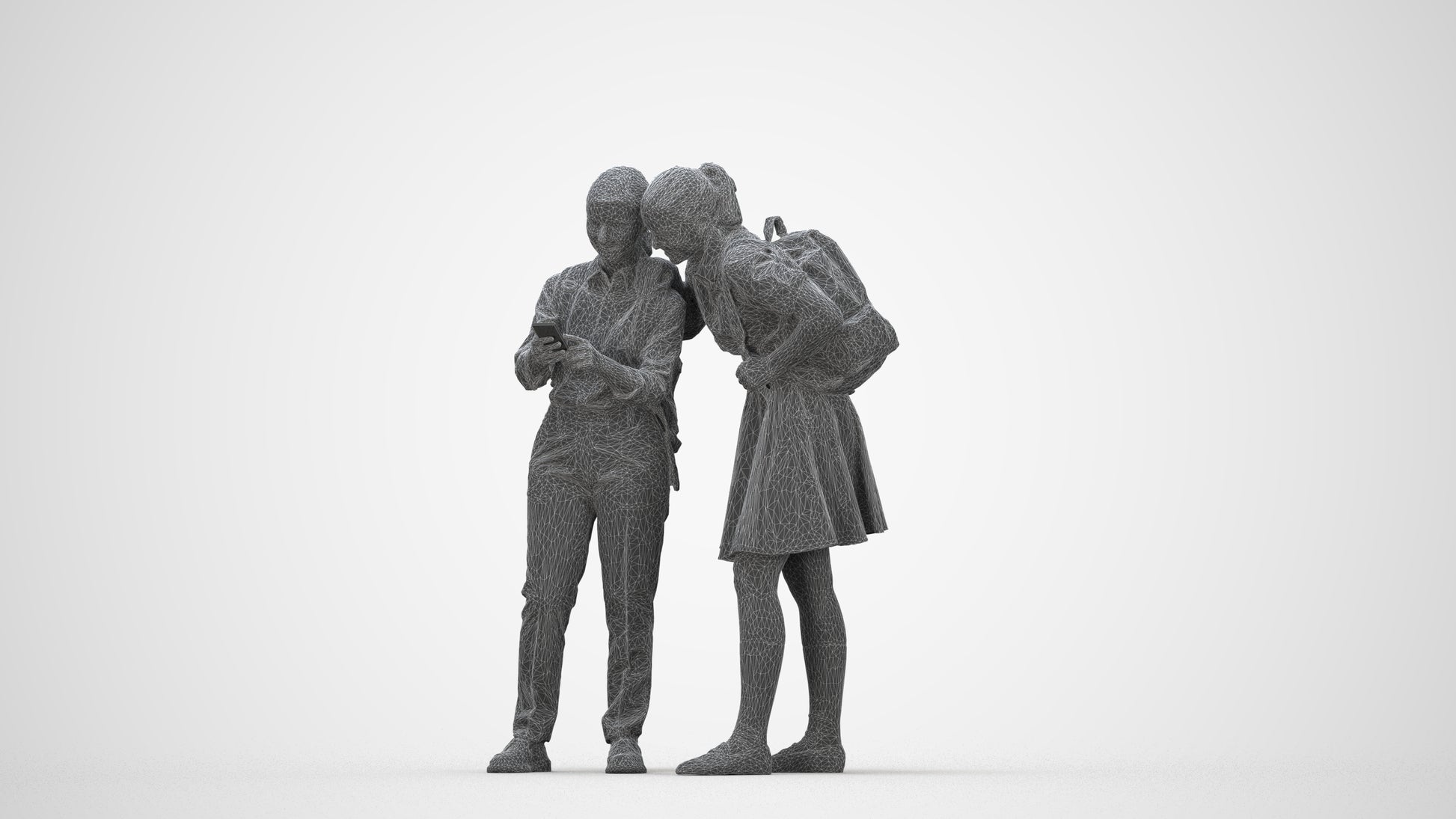 realistic 3D girl kids, scanned archviz people for Blender and 3ds Max, wireframe back view